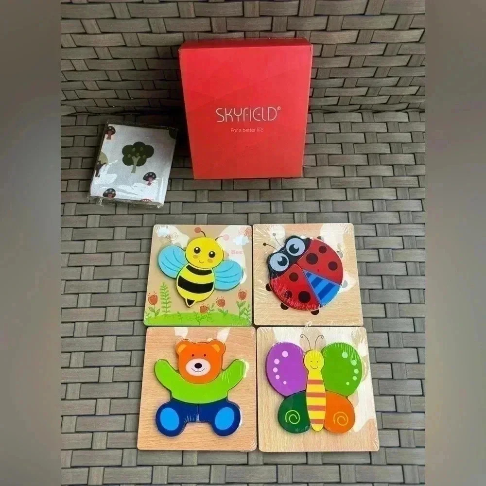 Skyfield NIB Wooden Animal Puzzles Educational‎ Toys Gift With 4 Animal Patterns